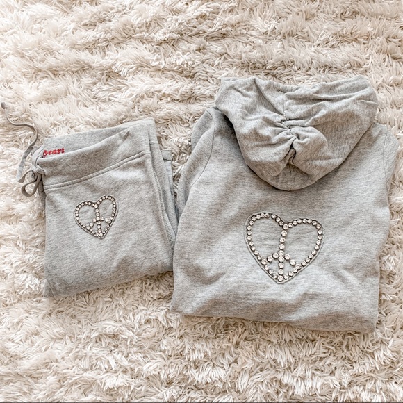 TWISTED HEART Pants - Twisted Heart Grey Cotton Track Suit Set Medium